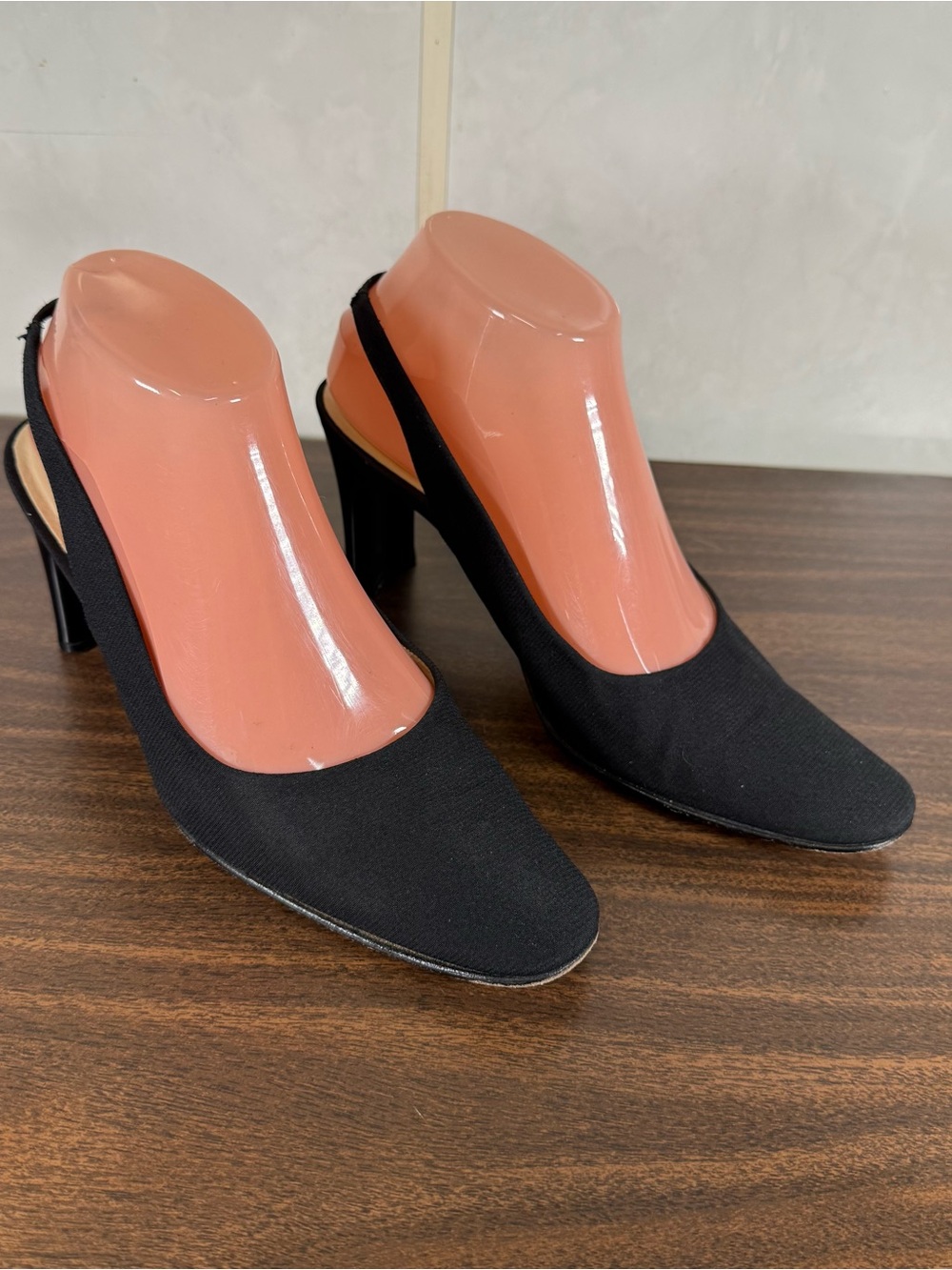 ETIENNE AIGNER Leather 'Melrose' Fabric Slingback Dress Heels~Black~Size 8 M